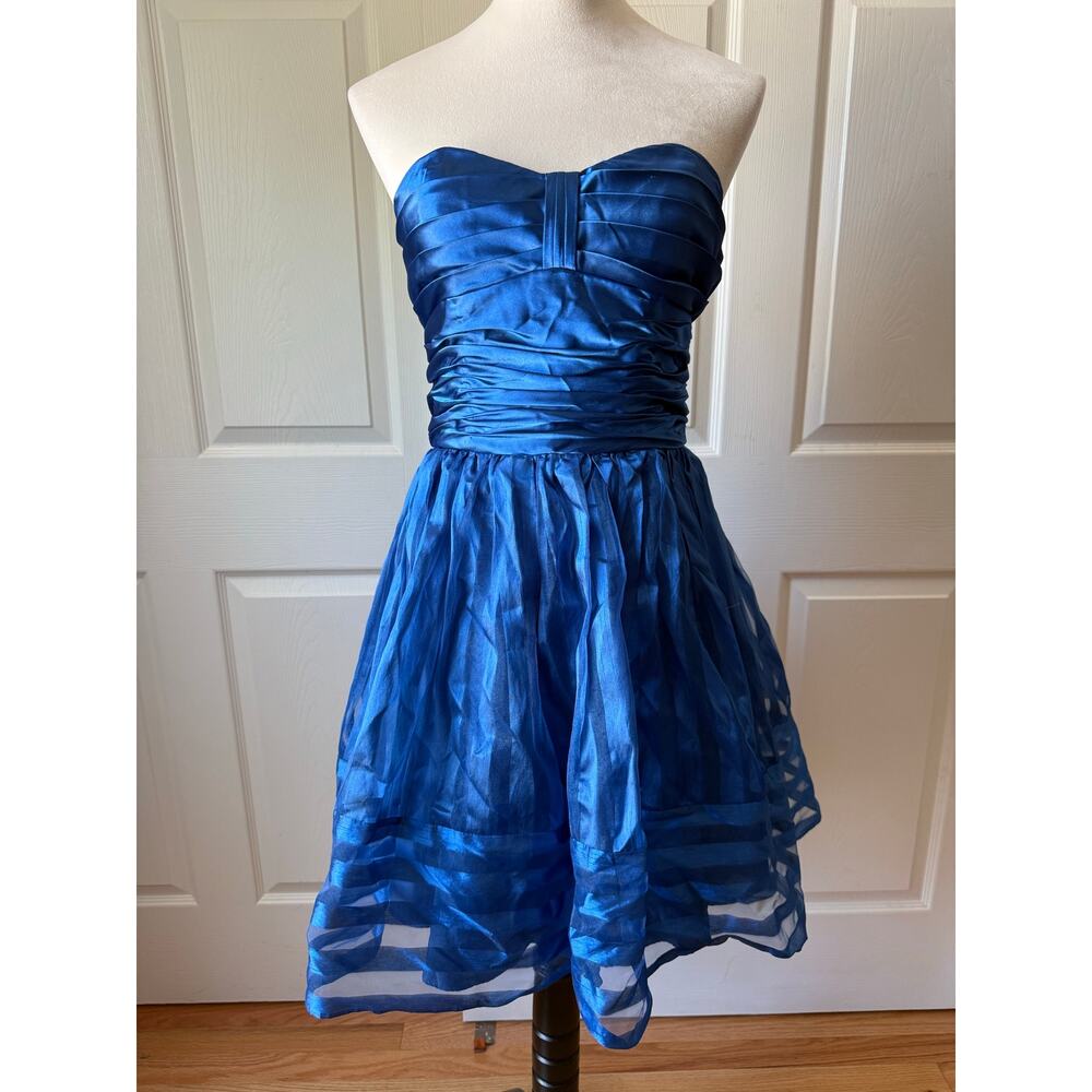 Betsey Johnson Vintage Y2K Black‎ Label Blue Strapless Fit & Flare Party Dress 8